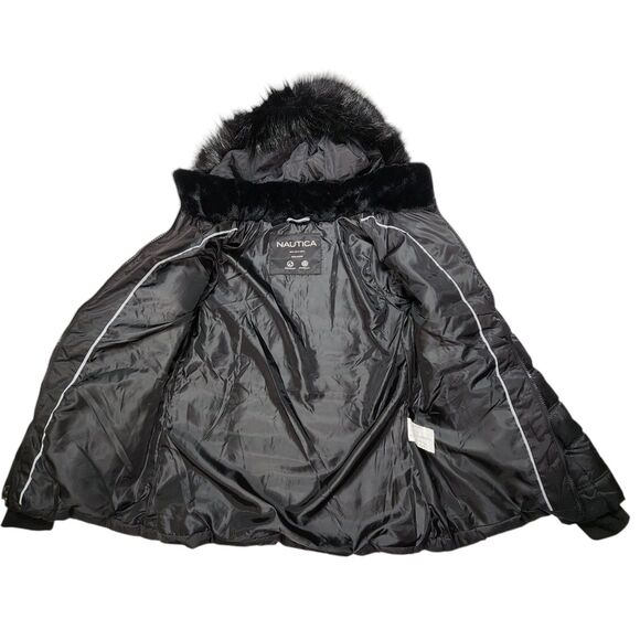 Nautica Puffer Jacket Womens Small Faux Detachable Fur Trim Hood Water Resistant - Picture 8 of 12